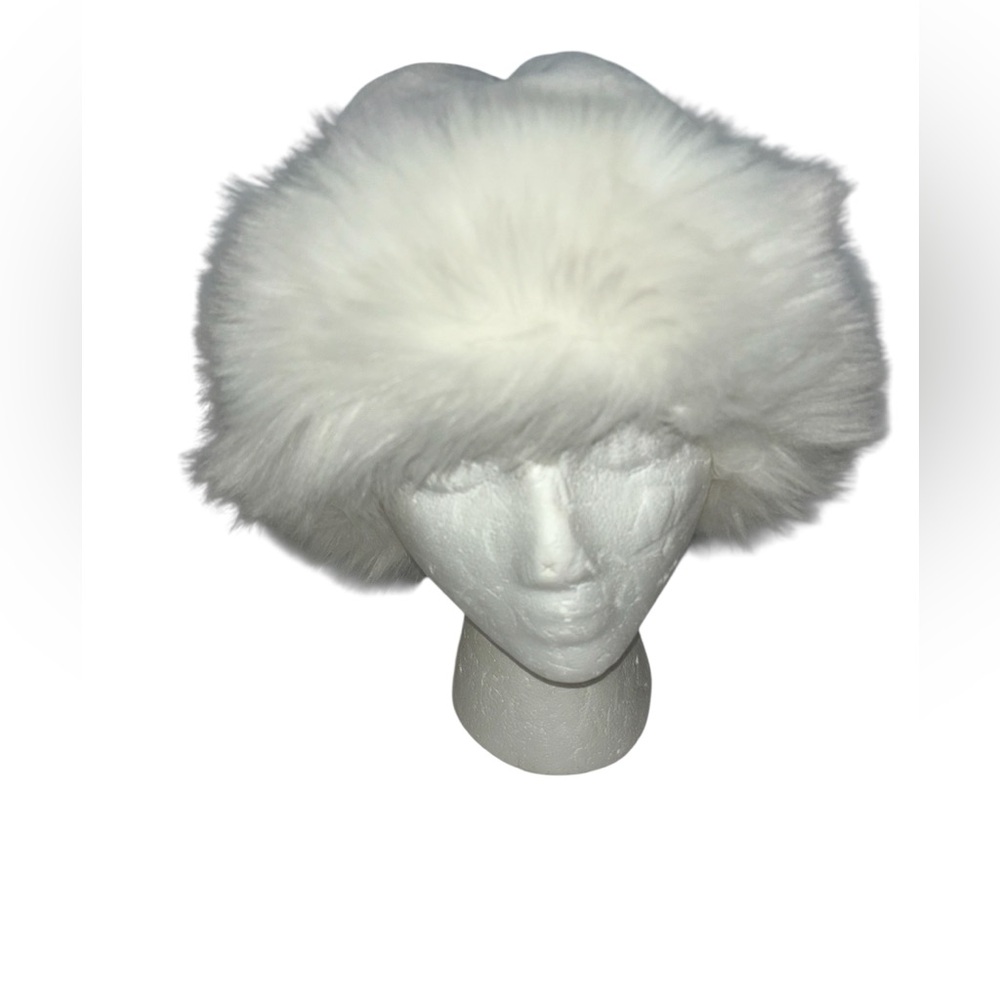 Elegant White Russian Style Pill Box Faux Fur Hat